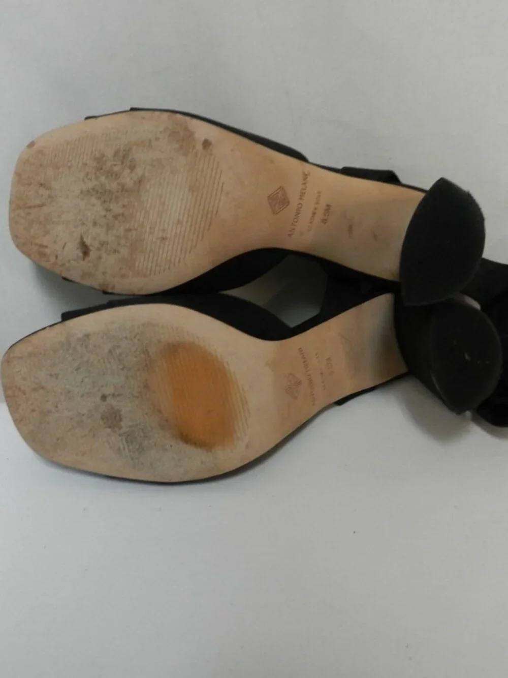 Antonio Melani Size Sz 8.5 Satin on Leather black ankle wrap heels pumps sandals